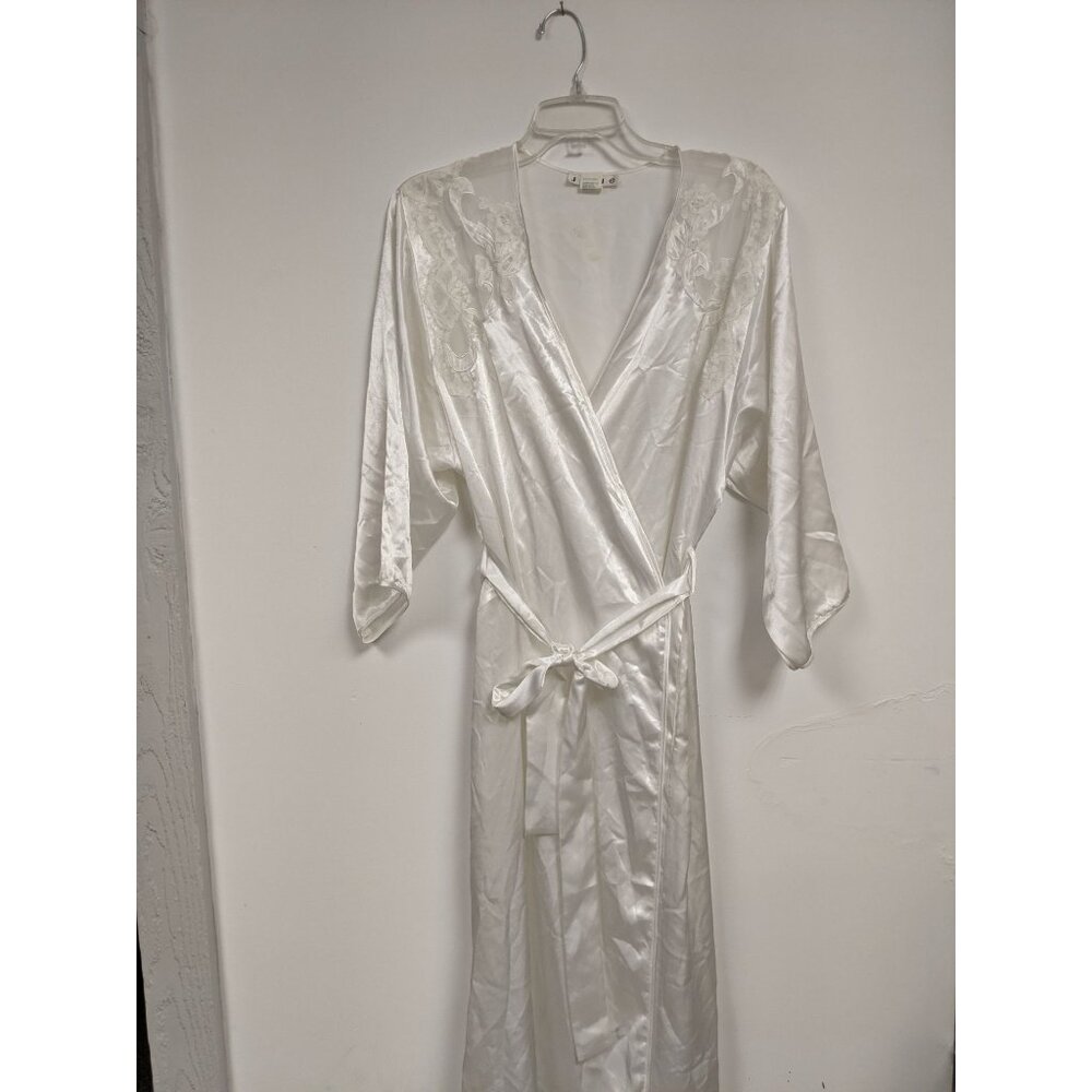 Vintage Josie Intimates Silky Lace Robe Size M Medium White